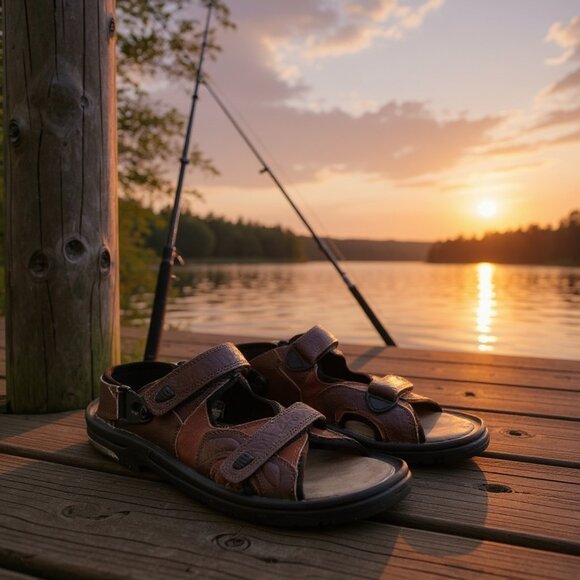 RedHead Men's Brown Leather Sandals w/Hook & Loop Closure - Size 12 - Picture 1 of 8